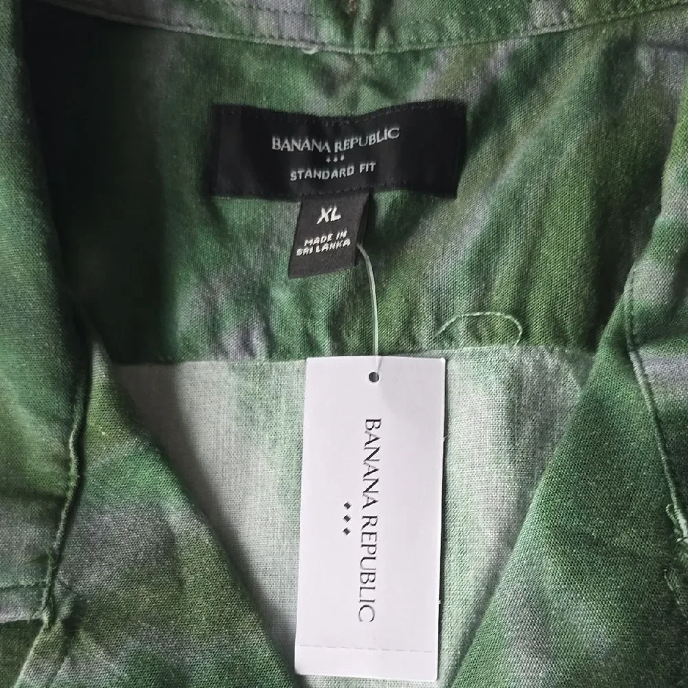 Banana Republic NWT Men Tie‎ Dye Botanical Green Short Sleeve Button Up Shirt XL